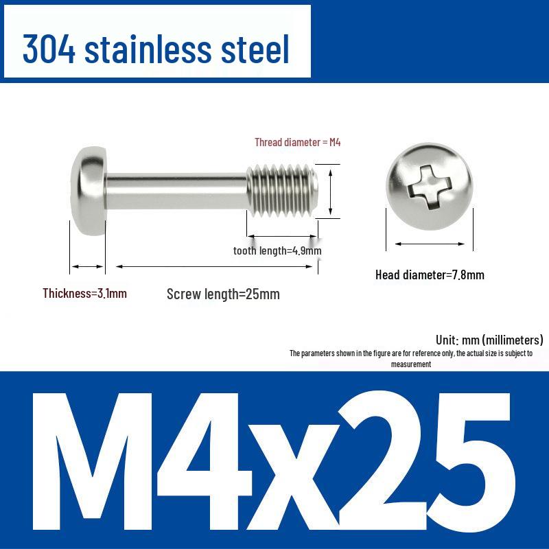 Yigu 304 Stainless Steel Phillips Round Head Captive Screws - M2/M3/M4 Half Thread Pan Head Machine Screws