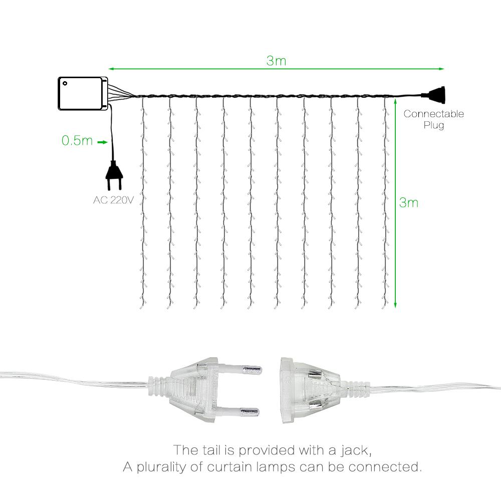 3M светодиодные занавески с сосульками, 300 светодиодов, Рождественская сказочная лампа, уличный дом для свадебной вечеринки, украшение сада