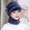 New Rex Rabbit Hair Woven Fur Hat Women's Autumn and Winter Thickened Warm Pineapple Hat Wool Hat Scarf Set