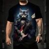 Men's T-shirt Outdoor Casual Summer Round Neck Tops Short Sleeve 3D Cat Printed Pattern Polyester Loose Men's Clothing