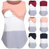Women Convenient Lactation Pregnant Nursing Round Neck Sleeveless Stripe Gravida Clothing Maternity Shirt