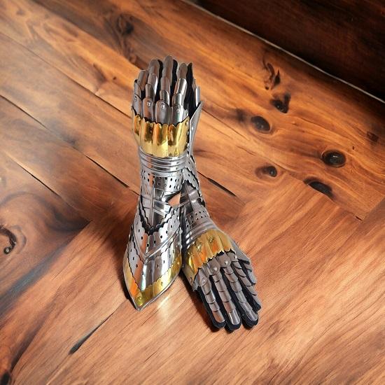 Ручная работа Броня Наручи Стальные Перчатки Латунные Акценты Воин Металл Пара Средневековый Рыцарский Костюм Рустикальный Домашний Декор Подарки