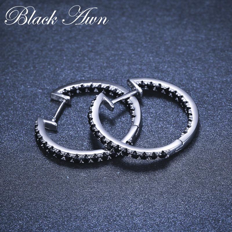 Black Awn Big Hoop Earrings Black Stone Earrings for Women Hoop Earring