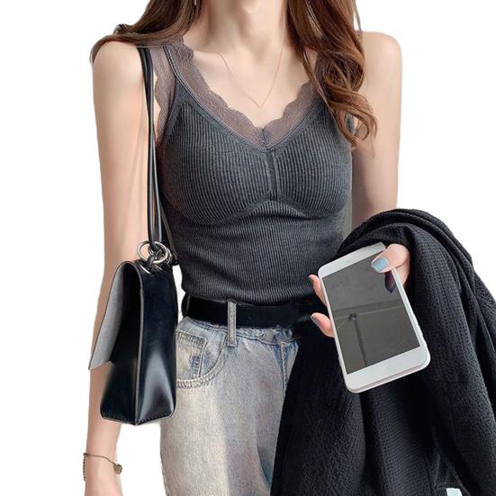 Women's Thermal Tank Top Lace Fleece Lined Warm Base Layer Vest Sleeveless Padded Camisole Undershirts