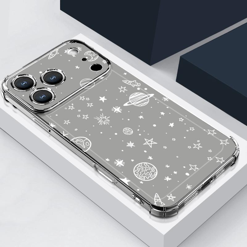 Чехол для телефона со звездным и лунным узором для iPhone 17e 17 16 15 Pro Max 14 13 Pro 16 Ударопрочный Прозрачный Мягкий ТПУ Карман для карты Задняя крышка