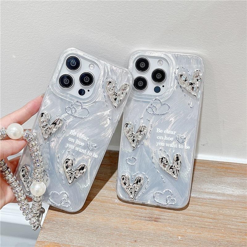 Feather Silver Suitable for Apple 16PROMAX Folded Love Mobile Phone Case IphoneXR 13 Bracelet Hard Protection Case