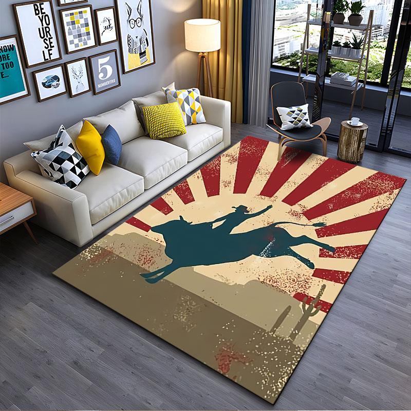Rodeo Cowboy Bull Riding Carpet suitable as a non-slip mat for the living room or bedroom sofa