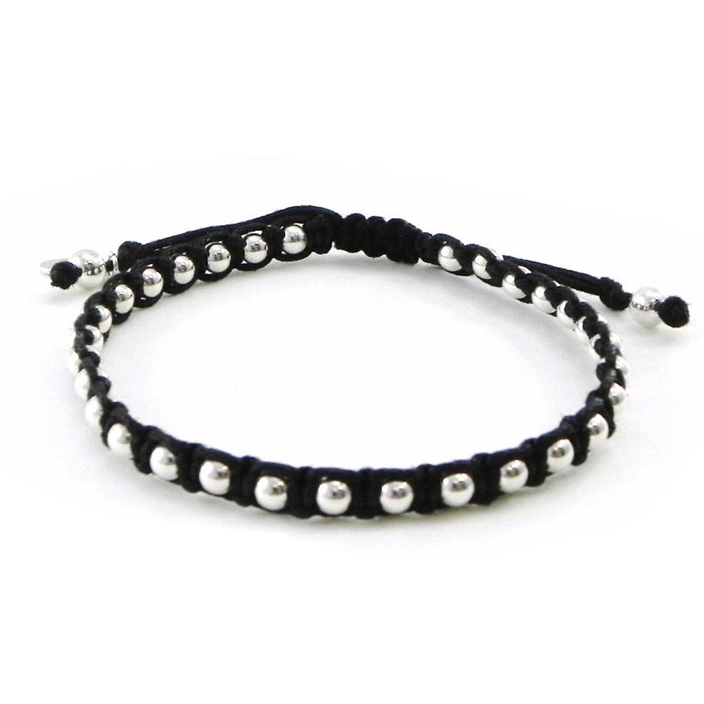 Les Trésors De Lily [I9121] - Ethnic Black Shambhala 'Marbles' Silver Bracelet - 4 Mm