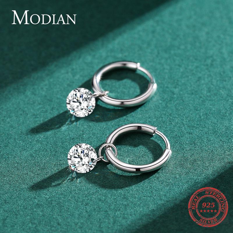 Modian 100% Серебро 925 Пробы Классические Круглые Искрящиеся Прозрачные Циркониевые Серьги-Кольца Для Женщин Роскошные Свадебные Заявление Ювелирное Изделие Arete