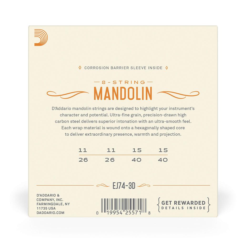 Mandolin Phosphor D'Addario Strings, Bronze, Medium, .011-.040, EJ74-3D, 3-Pack