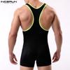 INCERUN Men Sleeveless Patchwork Lace See Through Mesh Playsuit Jumpsuits