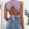 Women Summer Sleeveless Backless Solid Color Bare Midriff Vest Crop Top