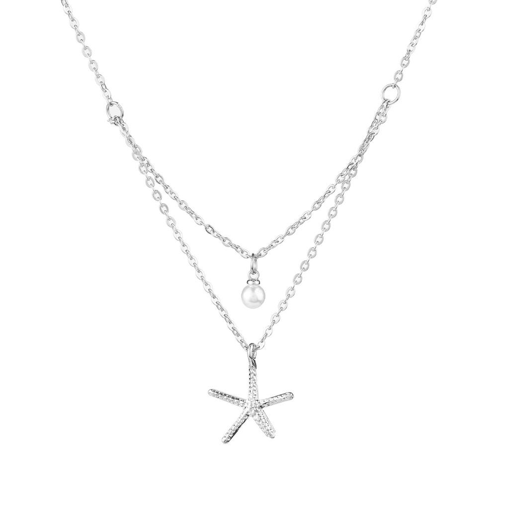 iF ME Korean Double Layered Starfish Artificial Pearl Necklace for Woman Pendant Choker Accessories Jewelry