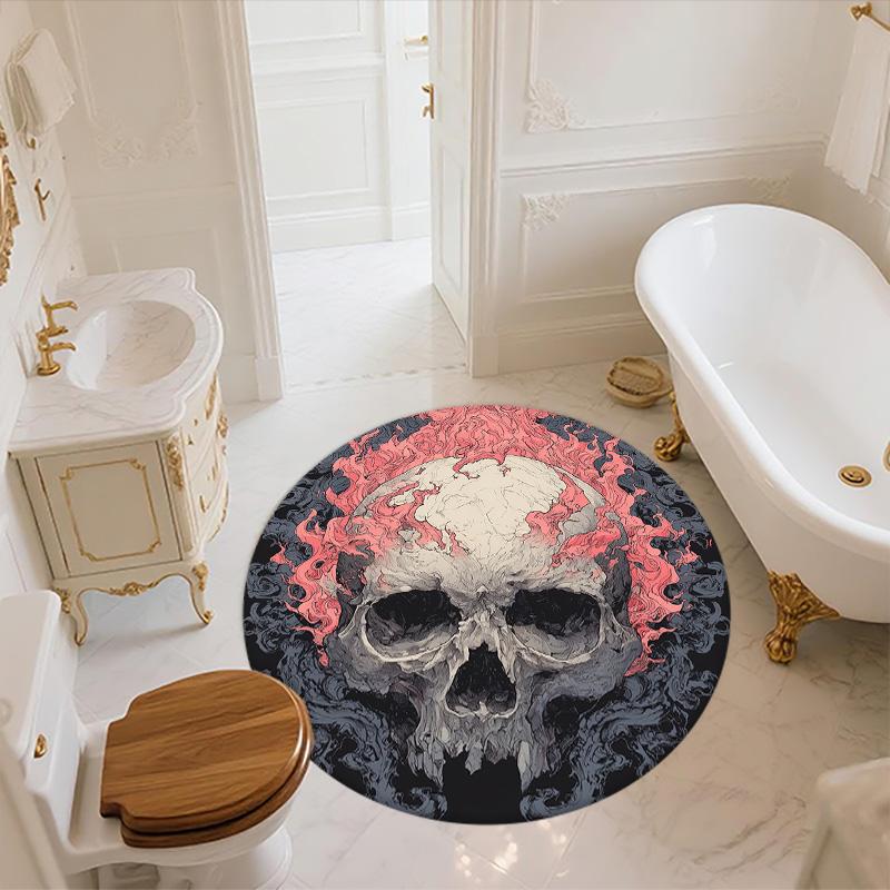 Flame Skull,Round Area Rug,Carpet Rug for Living Room Bedroom Sofa Playroom Decor,Non-slip Floor Mat
