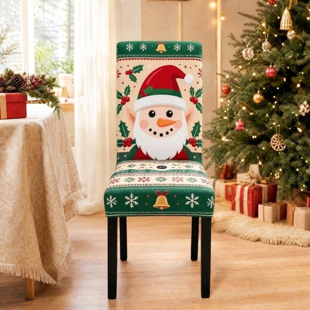High Back Christmas Chair Cover Elastic Stretch Chair Slipcover Santa Claus Seat Cover Dining Room