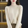 Women Knitted Sweater Round Neck Long Sleeve Ribbed Trim Pullover Sweater Solid Color Loose Hem Knitwear