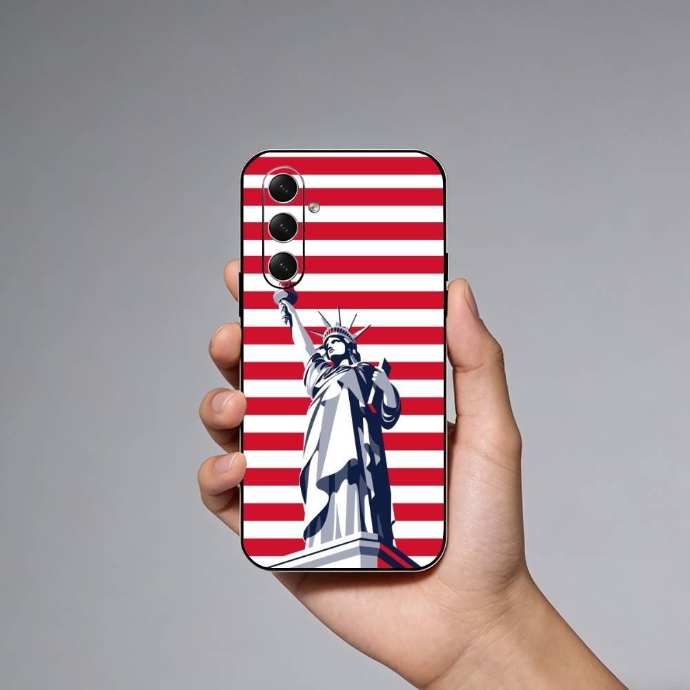 Чехол для телефона Статуя Свободы А-Американский флаг Для Samsung Galaxy A73,A21s,A22,A31,A52,A53,A71,A41Мягкий черный корпус