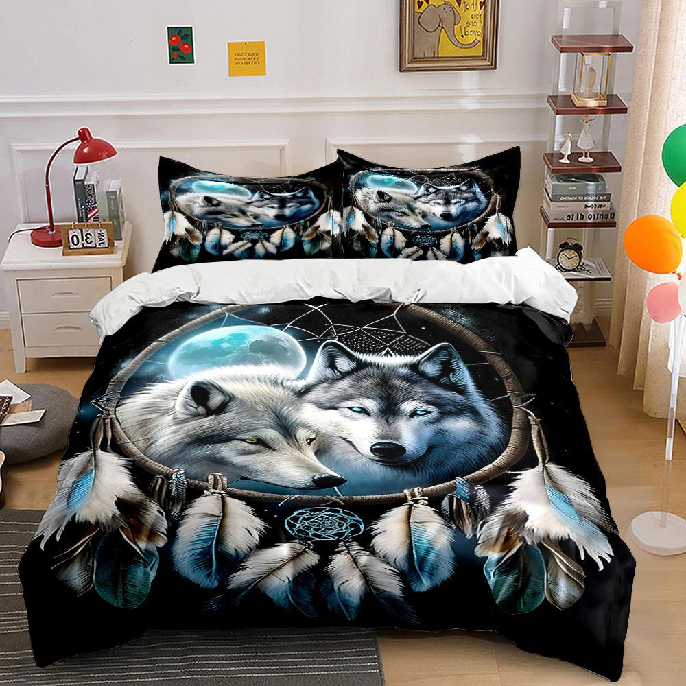 Wolves, dreamcatcher, moon, feathers. Bedding sets Duvet cover sets Duvet covers Pillowcases(1 * Duvet Cover 2 * Pillowcases without duvet insert)