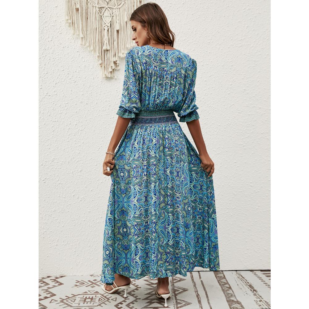 Летнее женское платье с седьмым рукавом и завязками на талии, богемные повседневные пляжные платья для отпуска