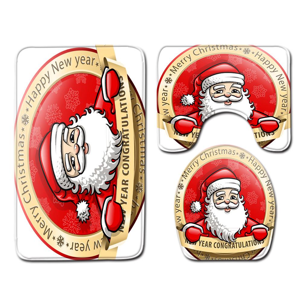 3D Цифровая печать Рождественская Водонепроницаемая Занавеска для душа Четыре предмета Коврик для ванной Нескользящий Коврик для двери Спальня Гостиная Коврик для пола Ковер