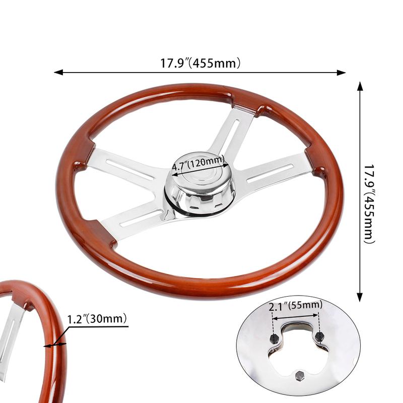 RASTP-New Truck Wooden 455mm 18''Classic Steering Wheel 3 Electroplated Steel Big Car Classic Wood Grain Finish RS-STW030