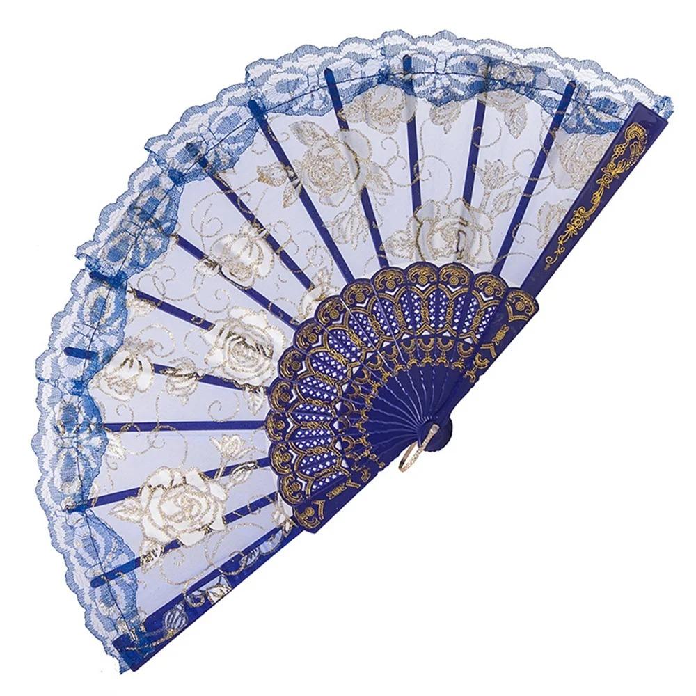 Ручной Складной Веер Пластиковая Ручка Испанский Веер Украшения Женский Кружевной Ручной Веер Танцевальный Реквизит