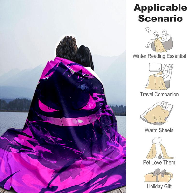 1pc Blanket Pokémon Gengar Print Design, Lightweight Blanket for Sofa, Bed- Soft &Warm, Gift for All Seasons like Christmas, Halloween