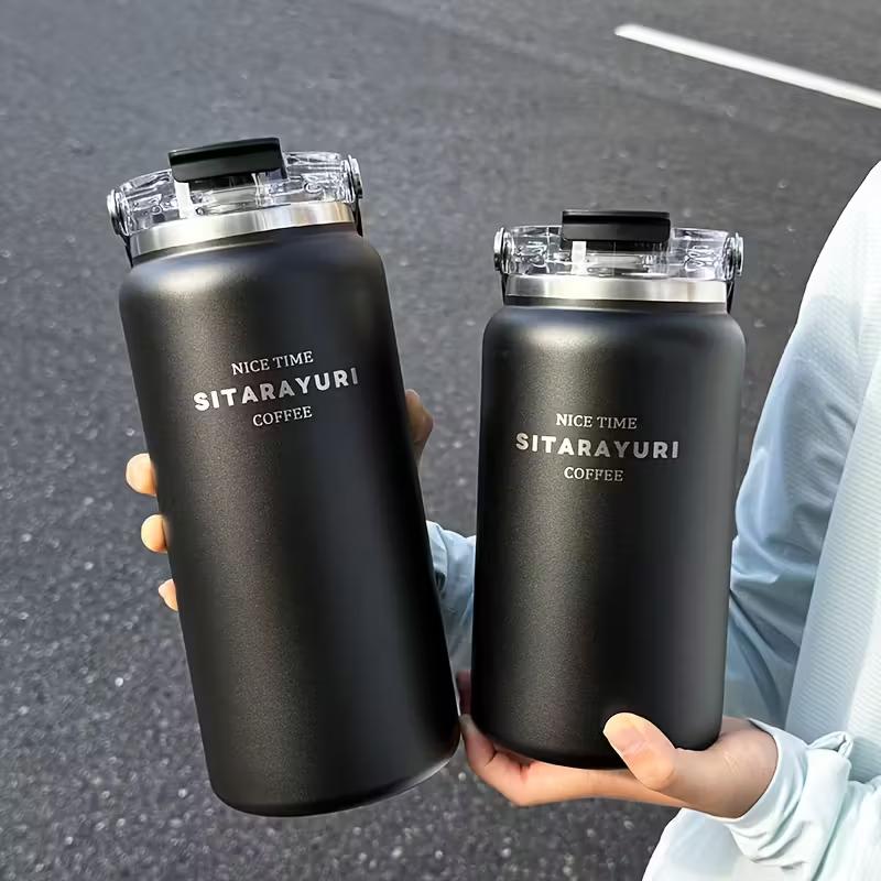 1.2L/1.5L Large Capacity Stainless Steel Insulated Water Bottle - with Wide Handle, Portable Outdoor Large Kettle,Hiking Bottle