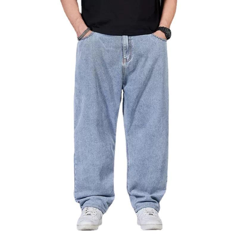Large Size Jeans Men's Fall Fat Plus Size Men's Pants Loose Straight Fat Fat Man Wide Leg Elastic Waist Pants