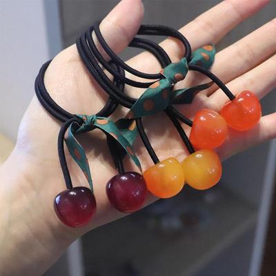 Милые эластичные ленты для волос с вишневым бантом для женщин и девочек, держатель для хвоста, повязка на голову, милая резинка для волос, резинка для волос, модные аксессуары для волос