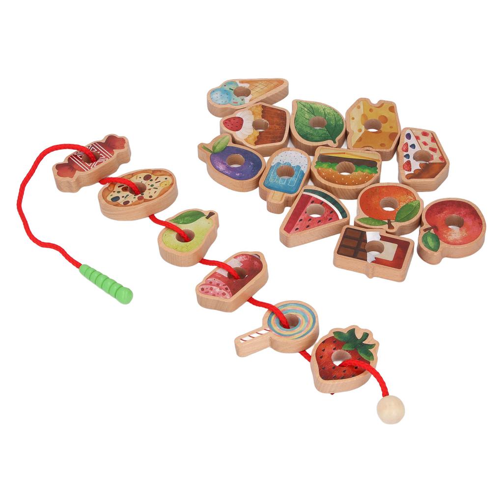 Деревянная игрушка для нанизывания, развитие мелкой моторики, раннее обучение, блоки в форме еды и фруктов, шнуровка для