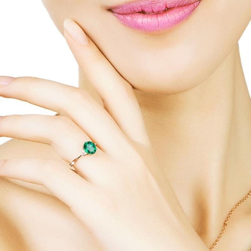 Sace Gems Простое открывающееся кольцо из медного сплава, женственное кольцо из желтого золота 18 карат с зеленым цирконом, ювелирные изделия