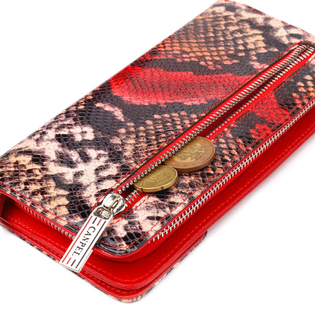 Лакированное женское портмоне клатч из натуральной кожи с тиснением под змею CANPELLINI Wallet 21541 Разноцветное