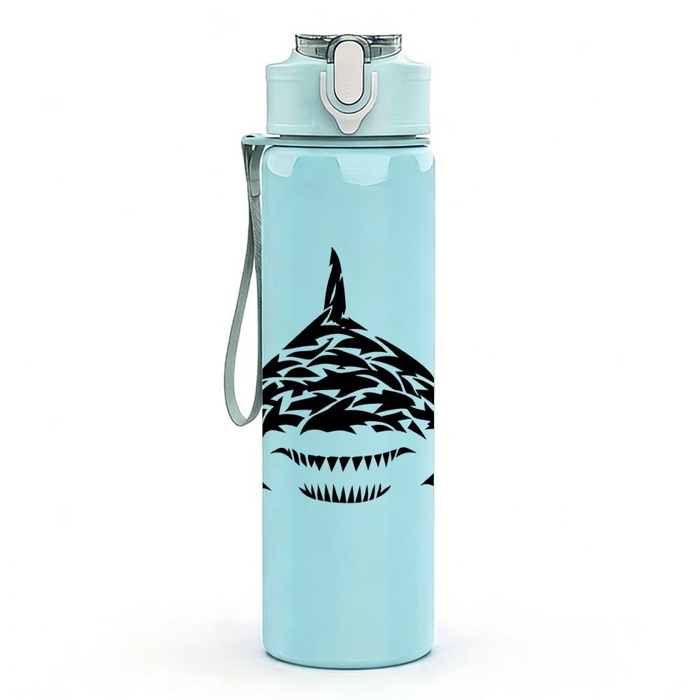 1PC Shark Head Black Line Art 750ml Color Plastic Sports Water Bottle Leakproof Flip Straw Lid Suitable for Sports Office Home Use