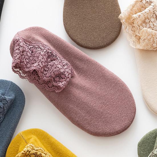 Women Winter Ankle Socks Thermal Socks with Lace Cuffs Warm Socks with Anti-Slip Sole for Daily Wear Street Dates