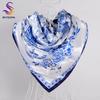 [BYSIFA] Chinese Pink Peony Women Satin Silk Scarf Cape  New Navy Blue Elegant Ladies Neck Head Scarf Spring Autumn Scarves