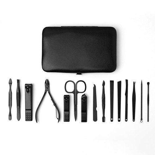 Carbon Black Nail Care 15-piece Set Nail Clipper Cuticle Remover Hand and Foot Care Gift for Home Use