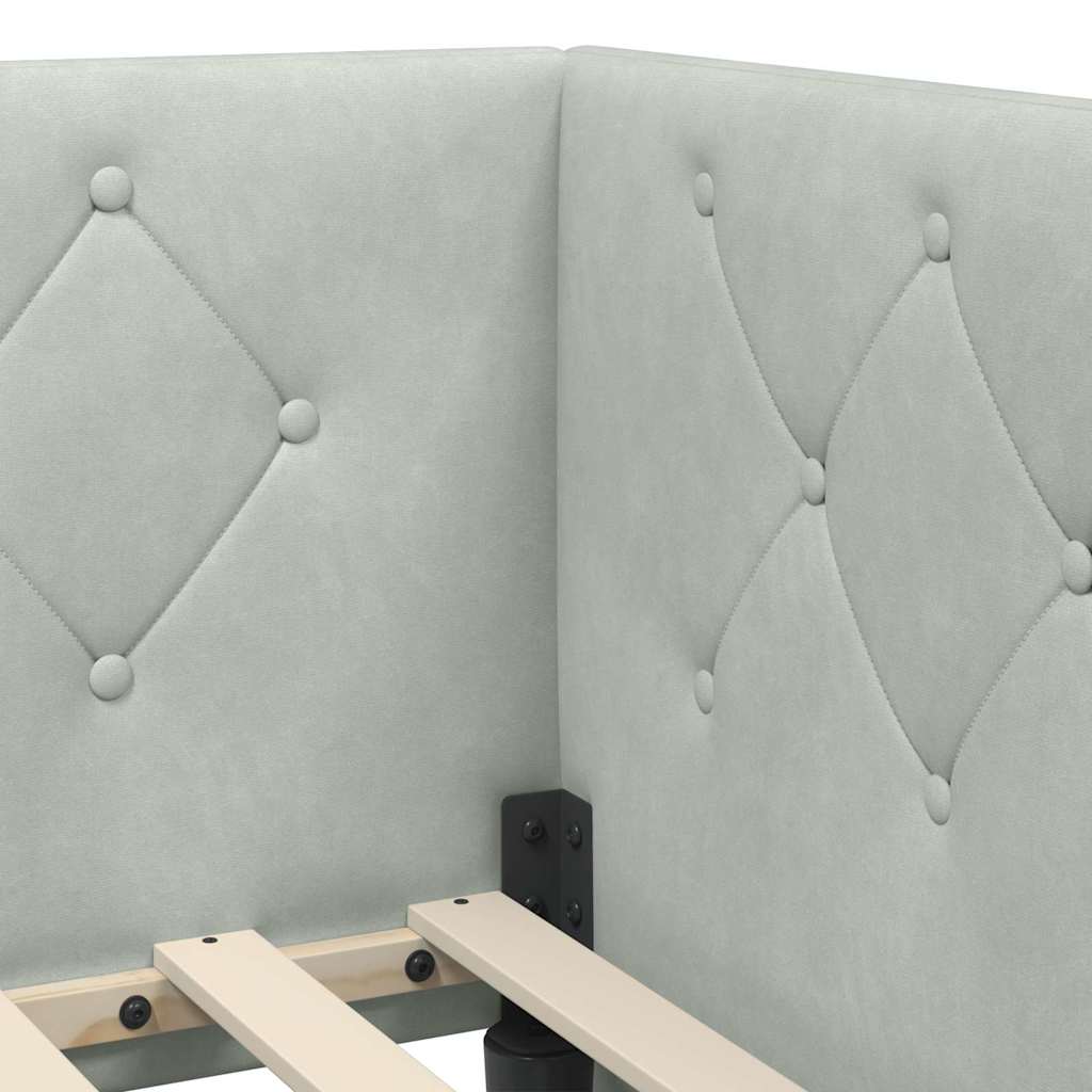 Corner Bed Frame Light Grey 90 x 200 cm Velvet