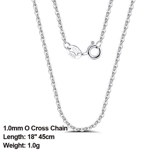 Итальянская цепочка из стерлингового серебра 925 пробы, розовое золото, цвет 1,0 мм, ожерелье-цепочка, серебряная о-образная цепочка, перекрестная цепочка
