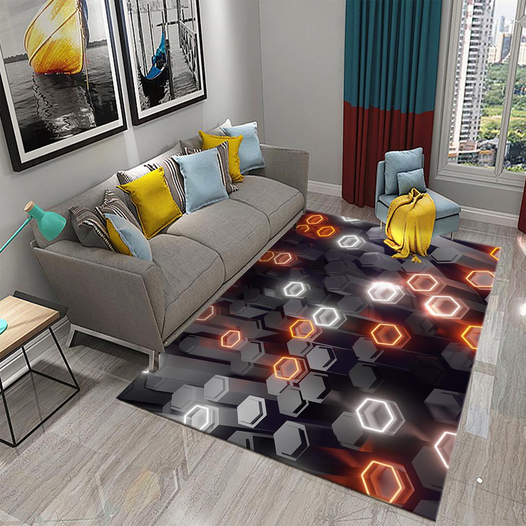 Черный 3D сотовый ковер с абстрактным геометрическим ковриком для мужчин-подростков, художественные коврики с пространственной геометрией, декор для спальни, гостиной, напольный коврик