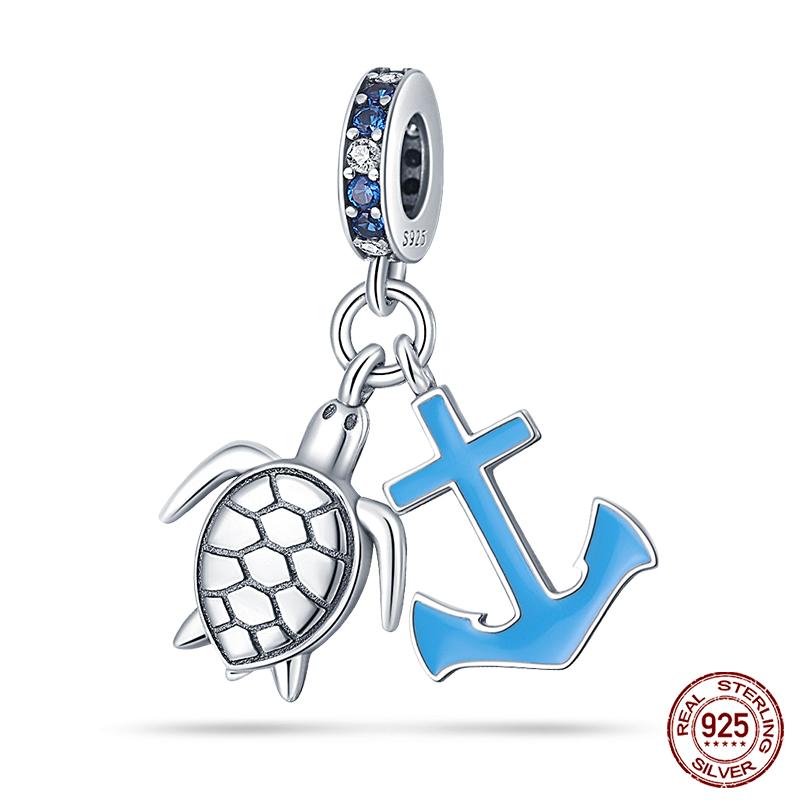 Original Ocean Series Fit 3Mm Bracelet 100% Authentic Copper Turtle Crab Mermaid Charm Beads Diy Jewelry Gift