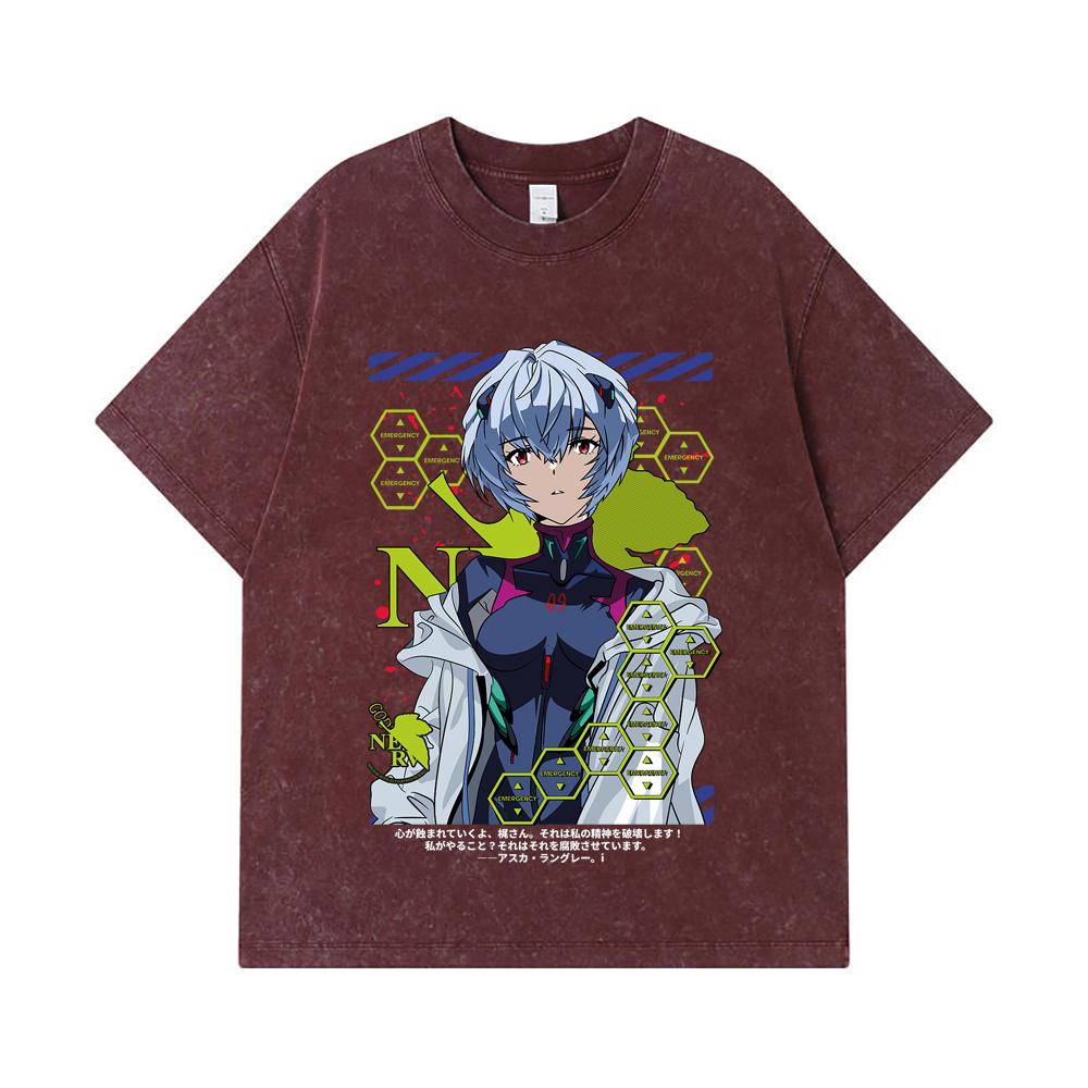 275 GSM Washed T-shirts 100% Cotton Evangelion V6 Rei Print Unisex Heavy Cotton T Shirt