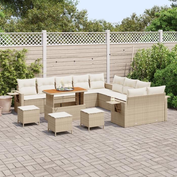 VidaXL Ensemble de canapé de jardin 14 pcs Beige polyrotin, Canapé modulable pour jardin et terrasse, résistant aux UV, 3363761