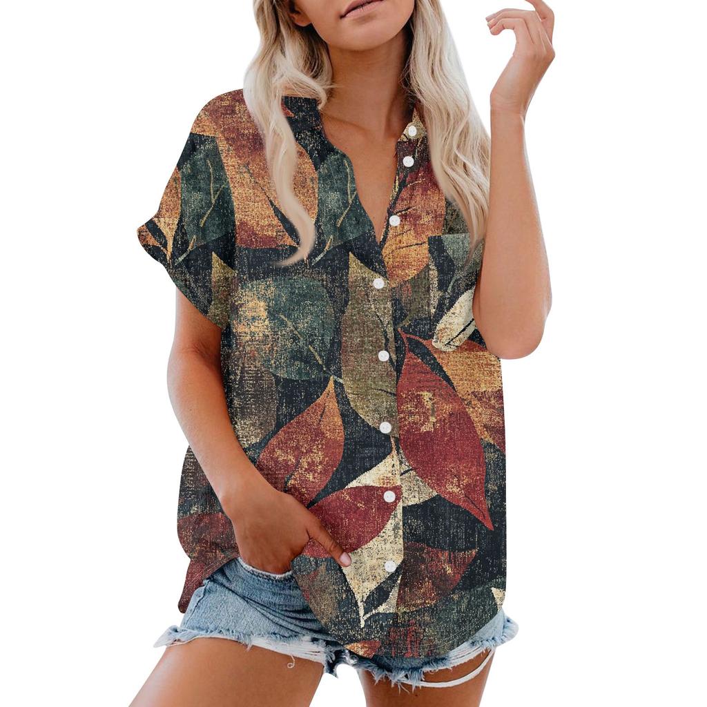Женская рубашка с короткими рукавами, повседневный модный топ на пуговицах с принтом, кардиган с нагрудным карманом