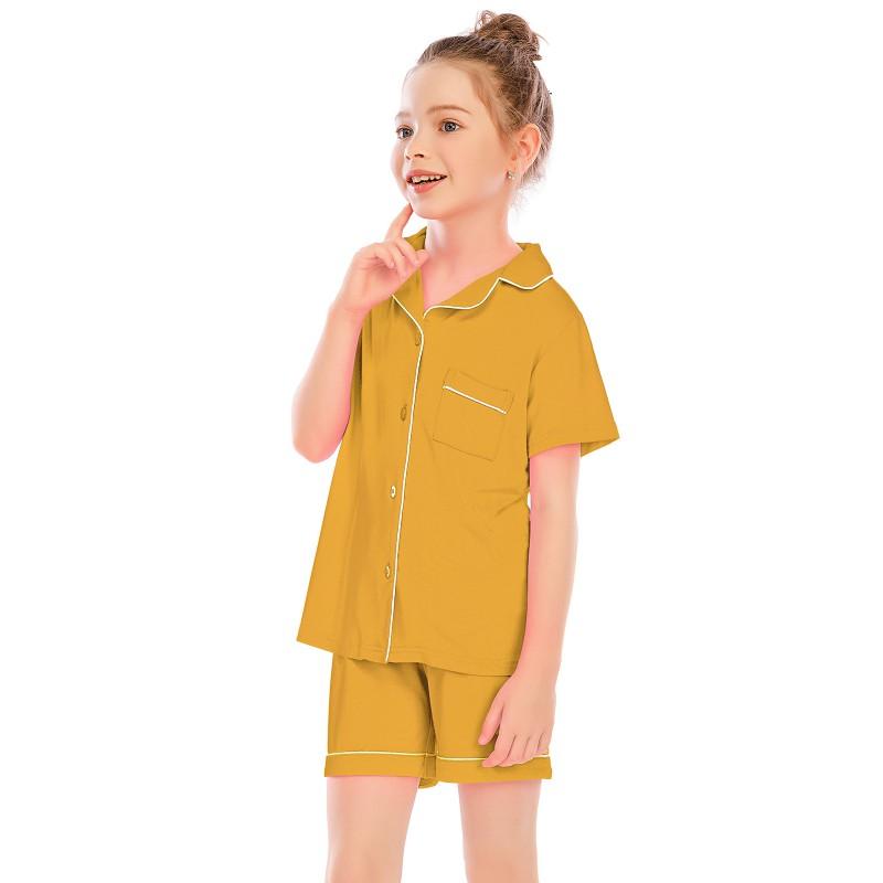 2026 Girls Short Sleeve Shorts Pajama Set Modal Comfort V Neck Kids Homewear