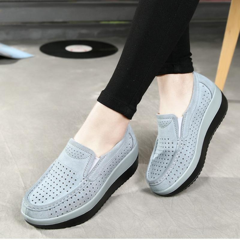 Модные женские туфли на танкетке, туфли на платформе, лоферы из натуральной кожи, повседневная обувь для ходьбы, нескользящая обувь для мамы