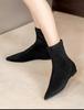 Мода 2024 Женские Классические Черные Ботильоны из Флока Обувь Острый Носок Низкий Каблук Большой Размер 42 Короткие Ботинки Женские Удобные Туфли