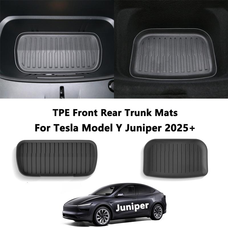 For Tesla Model Y Juniper 2025 Front Rear Trunk Mats TPE Lower Trunk Storage Pad Protective Cover Cargo Liner Tray Anti-dirt Pad