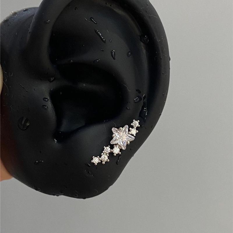 2Pcs Silver Tone Sparkling Star Zircon Stud Earrings, Tiny Cartilage & Helix Piercing Jewelry for Women, Perfect Gift