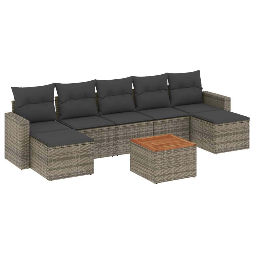 8 Piece Garden Sofa Set with Cushions Gray Poly Rattan